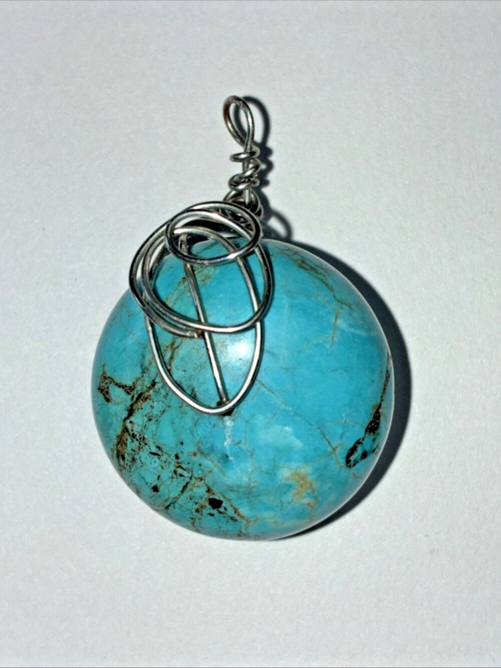 Genuine Turquoise Wire Wrapped Pendant  Handmade Jewelry 1"x.5" Solid #ps